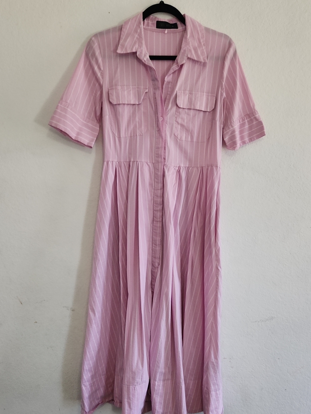 Zara Pink Striped Midi Shirt Dress